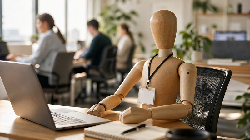 Cover illustration for “The "AI employee" title is a governance bug”